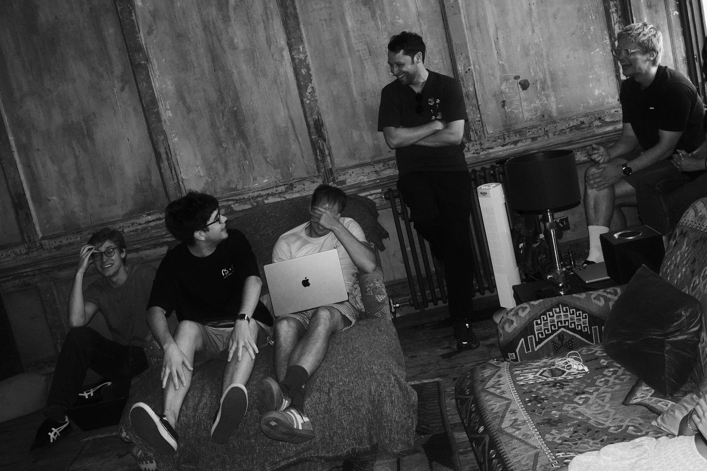 basedhouse uk, london, the panelled residency room with the crew working in it